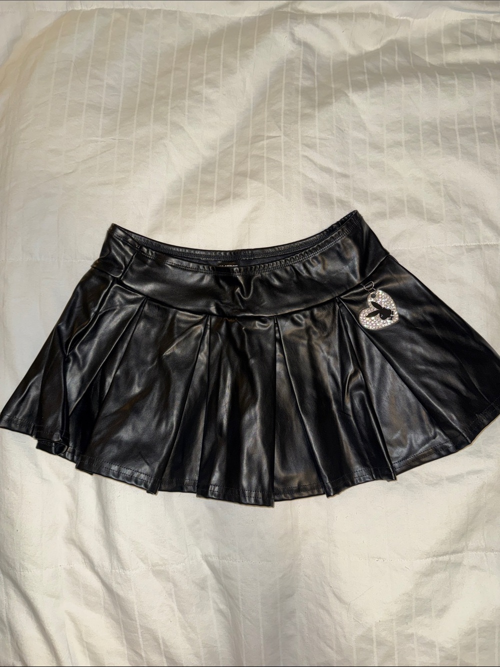PLAYBOY Black Faux Leather Pleated Skater Mini Skirt